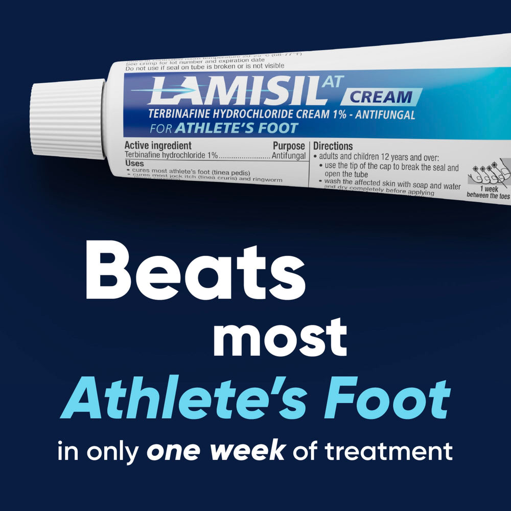 Lamisil packaging with 1 oz tube, travel-friendly antifungal option.