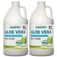 Two Land Art Aloe Vera Juice bottles, 99.7% pure, 64 oz total