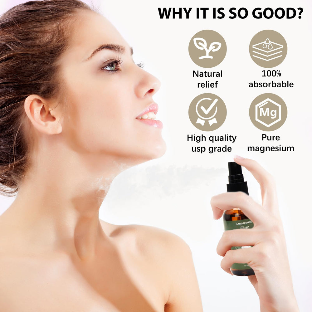 Applying LANDAI QYING magnesium oil spray to feet