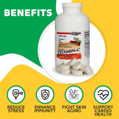 Close-up of Landau vitamin C chewables berry tablets