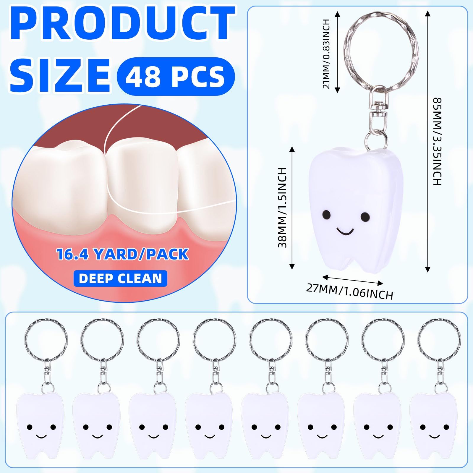Mint-flavored dental floss keychain close-up