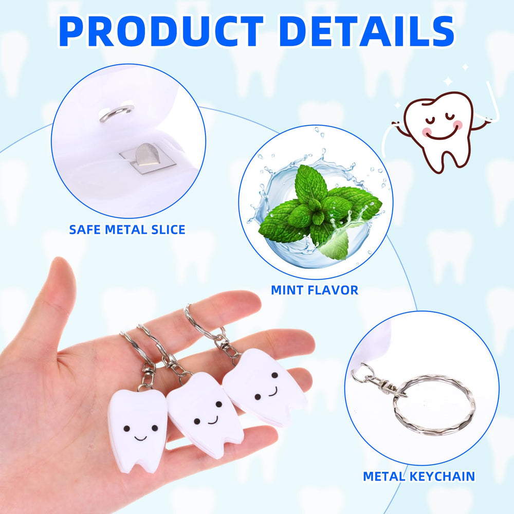 Bulk pack of 48 tooth-shaped dental floss keychains