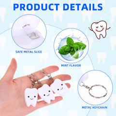 Bulk pack of 48 tooth-shaped dental floss keychains