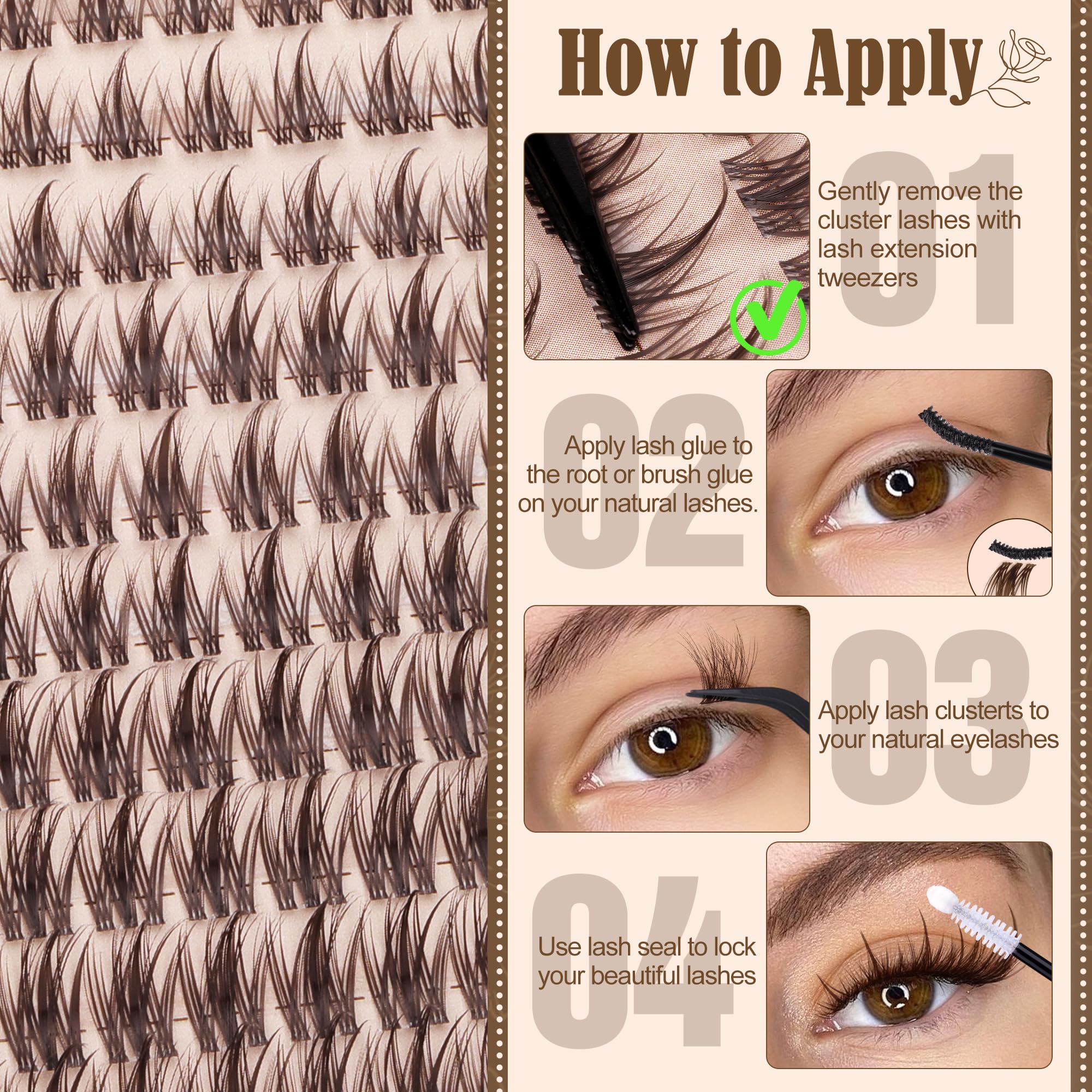 LANFLOWER Lanflower Brown Lash Clusters Kit Durable & Reusable with proper care