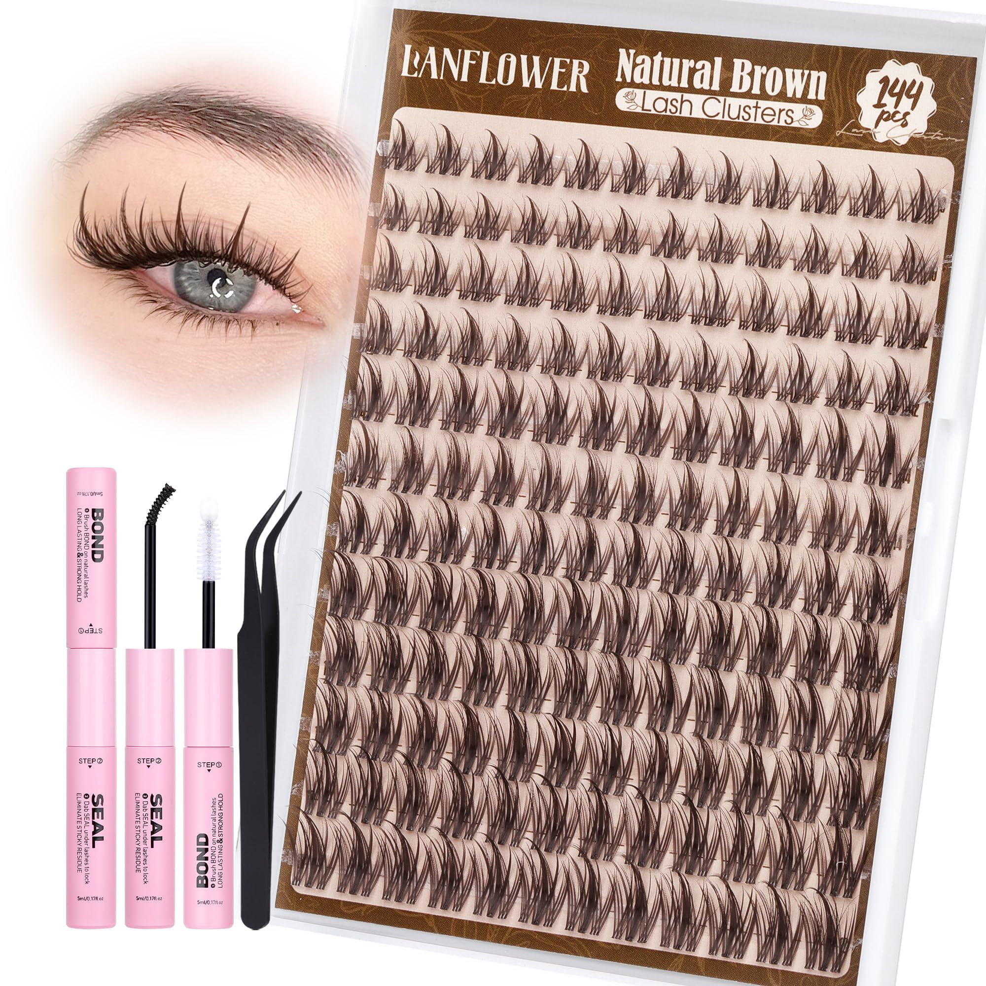 LANFLOWER Lanflower Brown Lash Clusters Kit Fairy Eyelash creates a delicate criss-cross effect for day-to-night wear