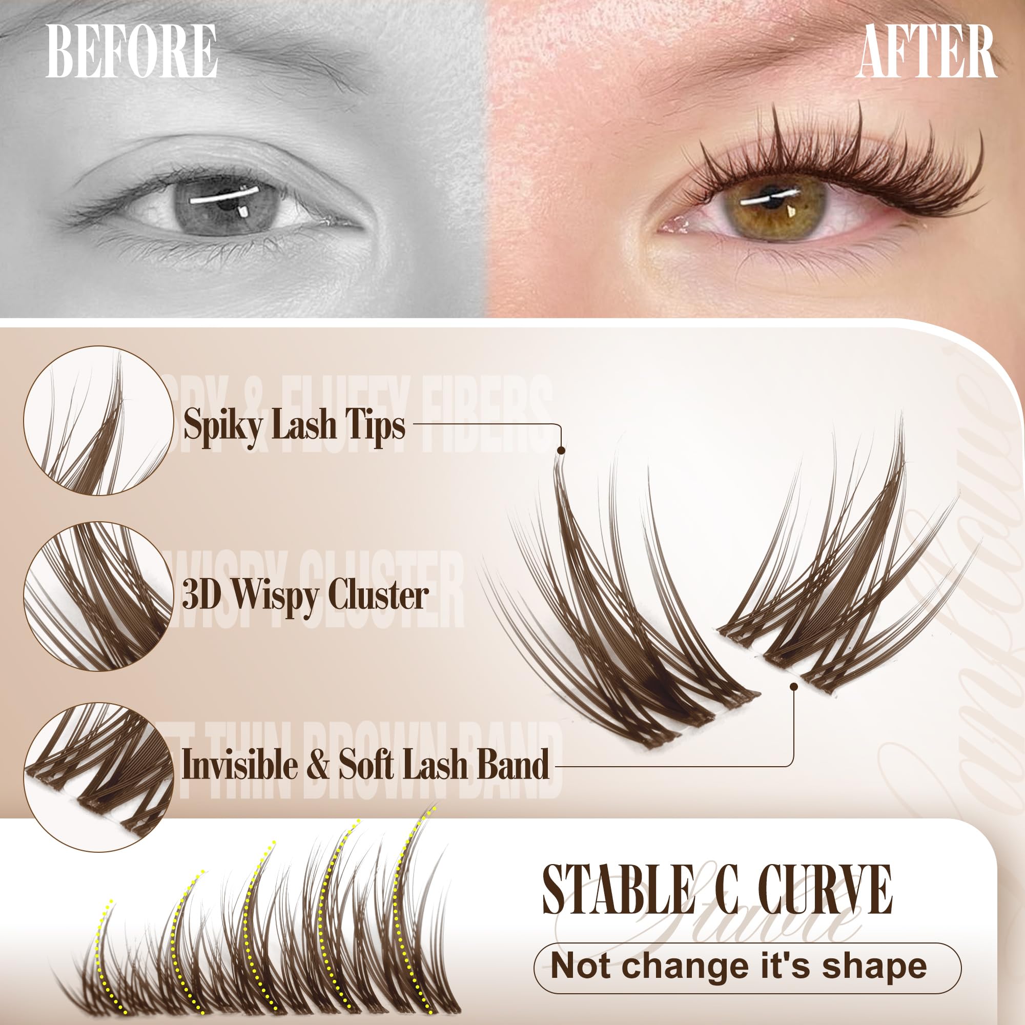 LANFLOWER Lanflower Brown Lash Clusters Kit Natural Lashes provides soft brown enhancement