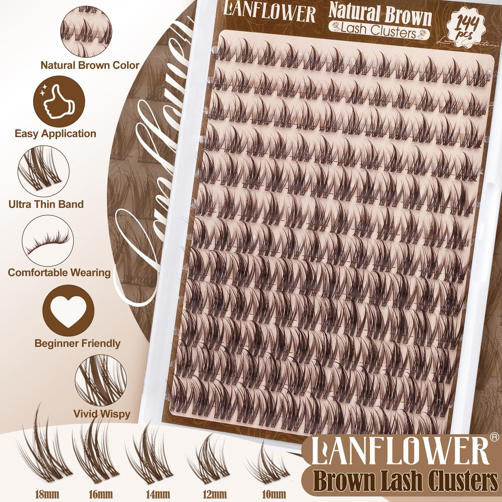 LANFLOWER Lanflower Brown Lash Clusters Kit Soft Band conforms to eye shape for seamless fit