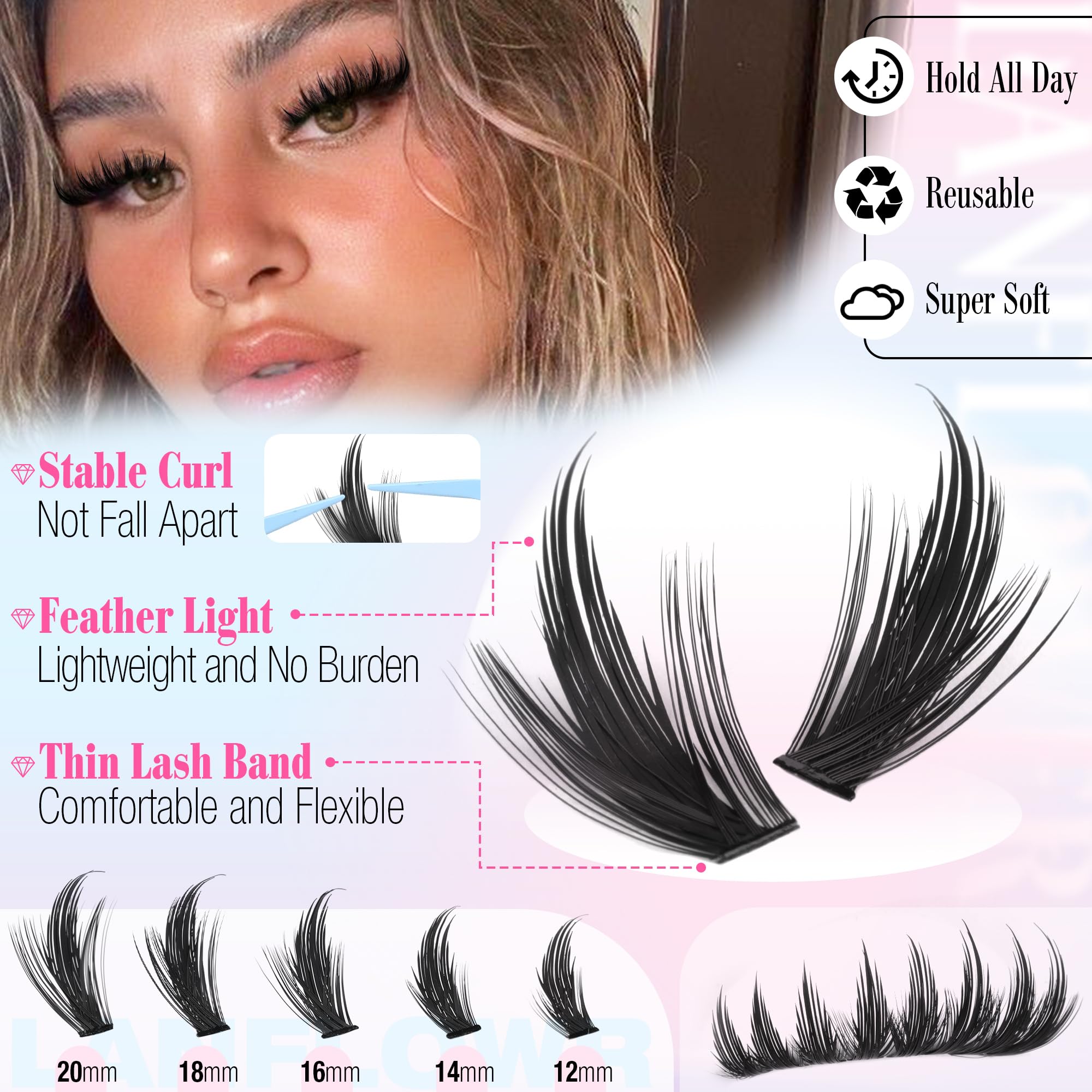 Lanflower wispy 3D lash clusters add natural movement