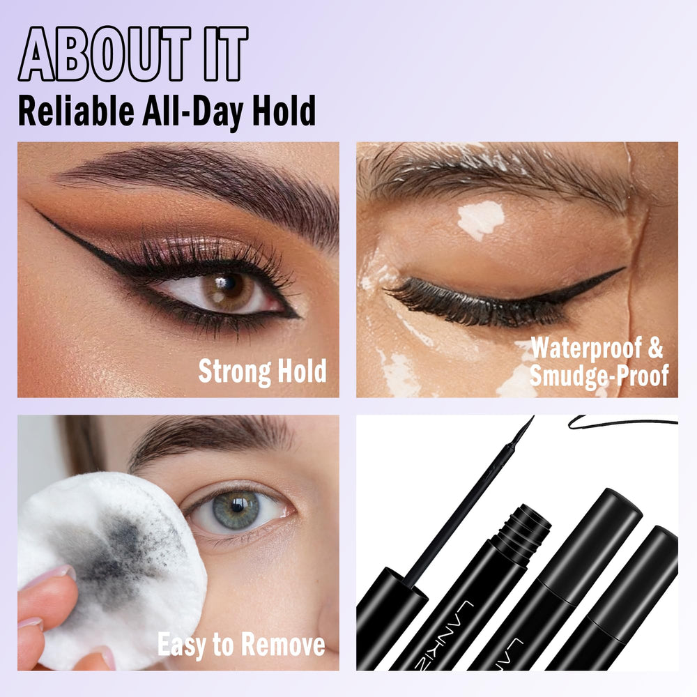LANKIZ eyeliner bottle applicator highlights easy two-layer lash bond.