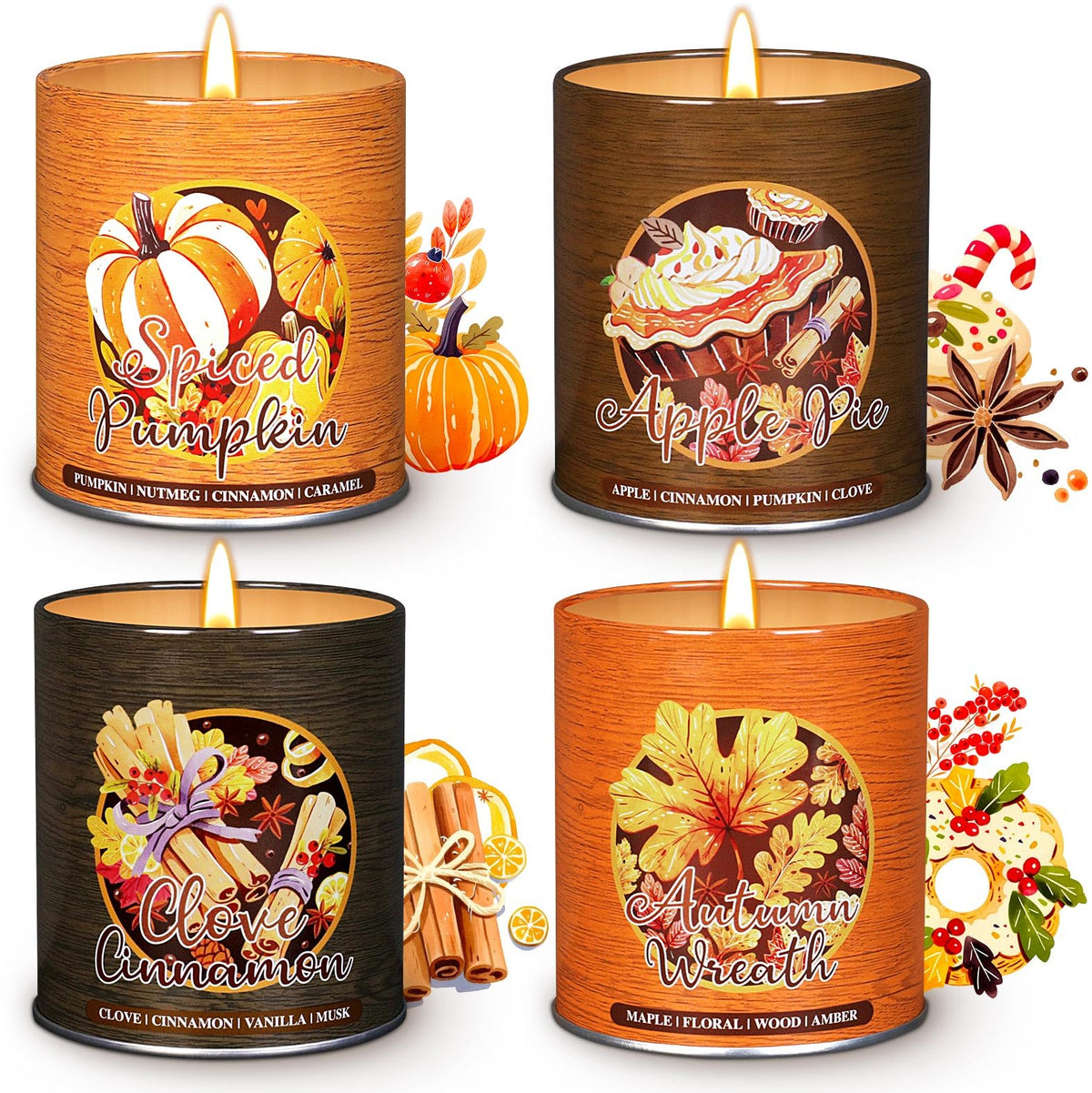 Lanpn Fall Scented Candles Gift Set front view