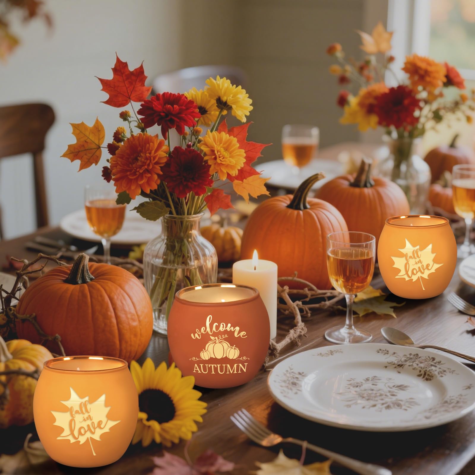 Pumpkin Spice scented candle in clear glass votive