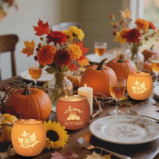 Pumpkin Spice scented candle in clear glass votive
