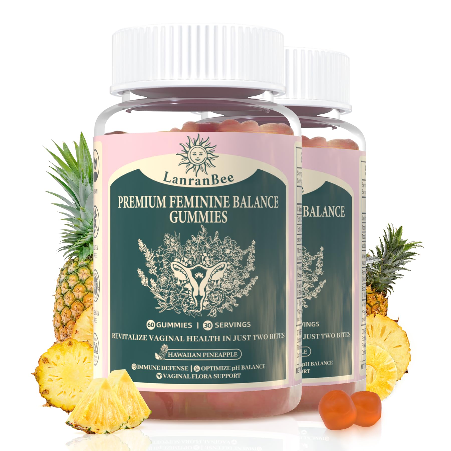 Bottle of LanranBee Premium Feminine Balance Gummies