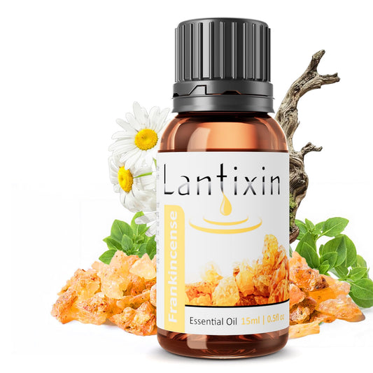 Amber glass bottle of Lantixin Frankincense essential oil (0.5 oz).