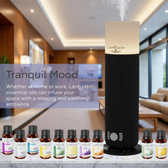 Premium essential oil packaging with amber bottle.
