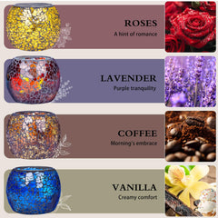 Larcenciel mosaic glass candle glow highlights table centerpieces and decor.