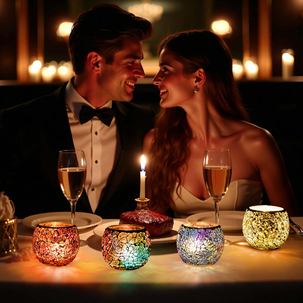 Larcenciel mosaic glass candle lavender promotes tranquil relaxation at home.