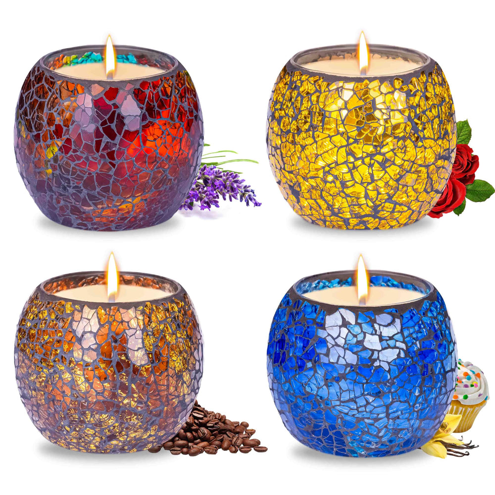 Larcenciel mosaic glass candle rose glows softly for romantic evenings.