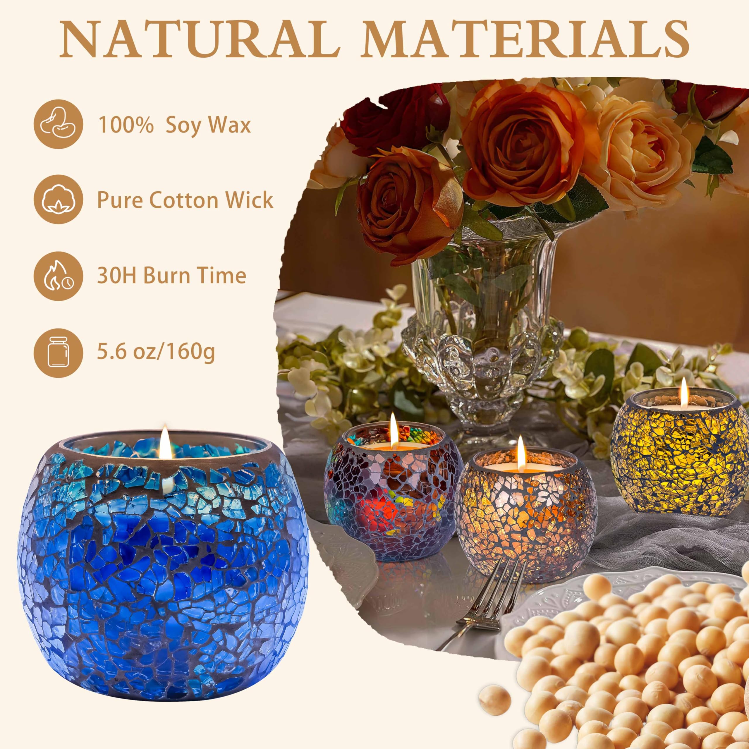 Larcenciel mosaic glass candle vanilla offers comforting warmth for cozy nights.