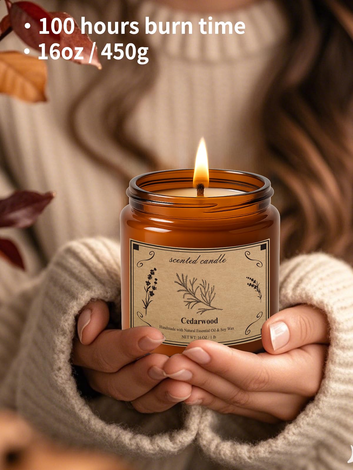 Large 16oz candle with 100-hour burn time in a clean soy wax