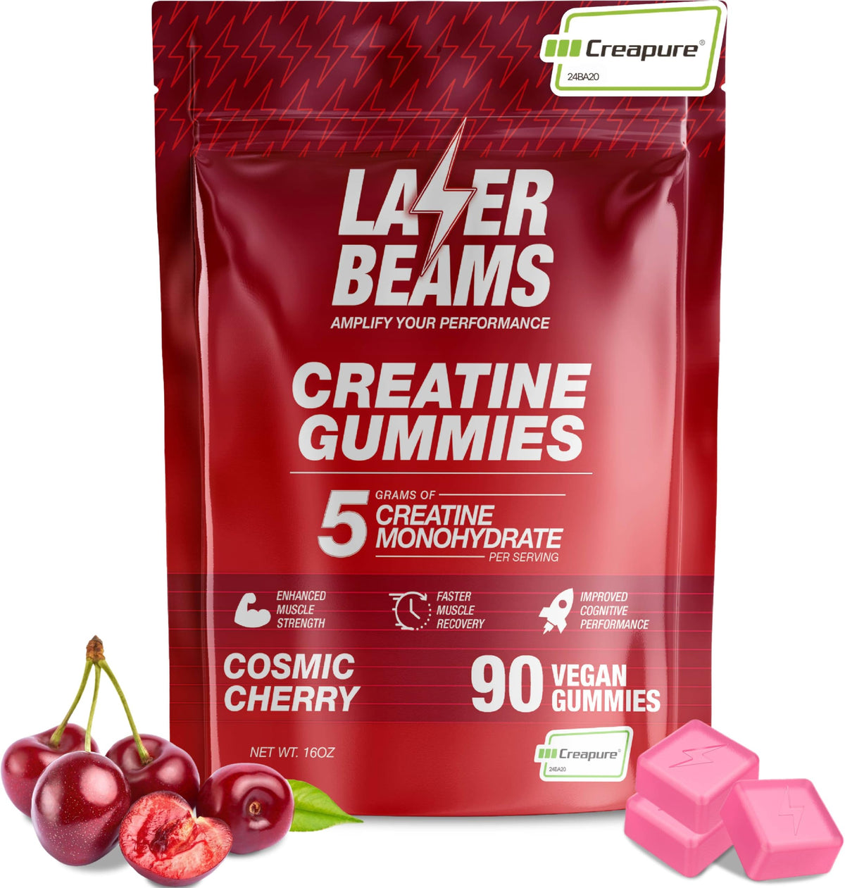 Cosmic Cherry flavored creatine gummies on display