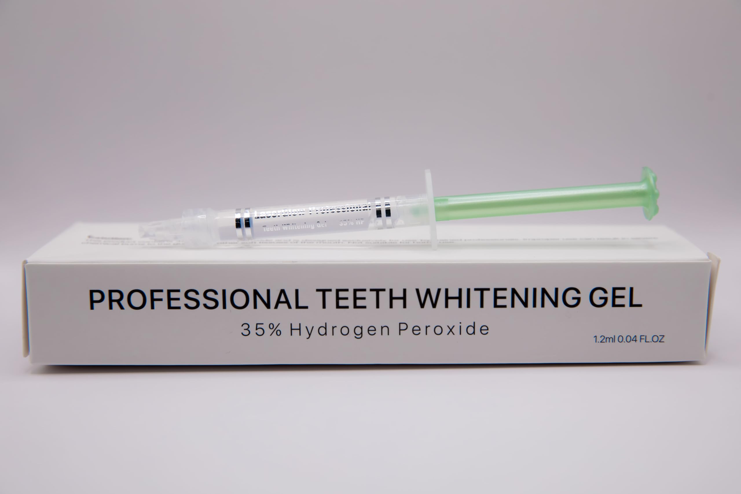 Close-up of LaserGlow whitening gel texture showing enamel-safe formula