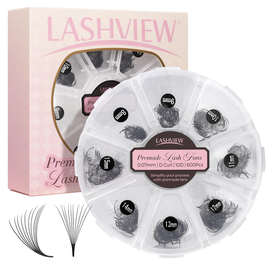 LASHVIEW 600 premade fans bulk for fast lash extensions application.