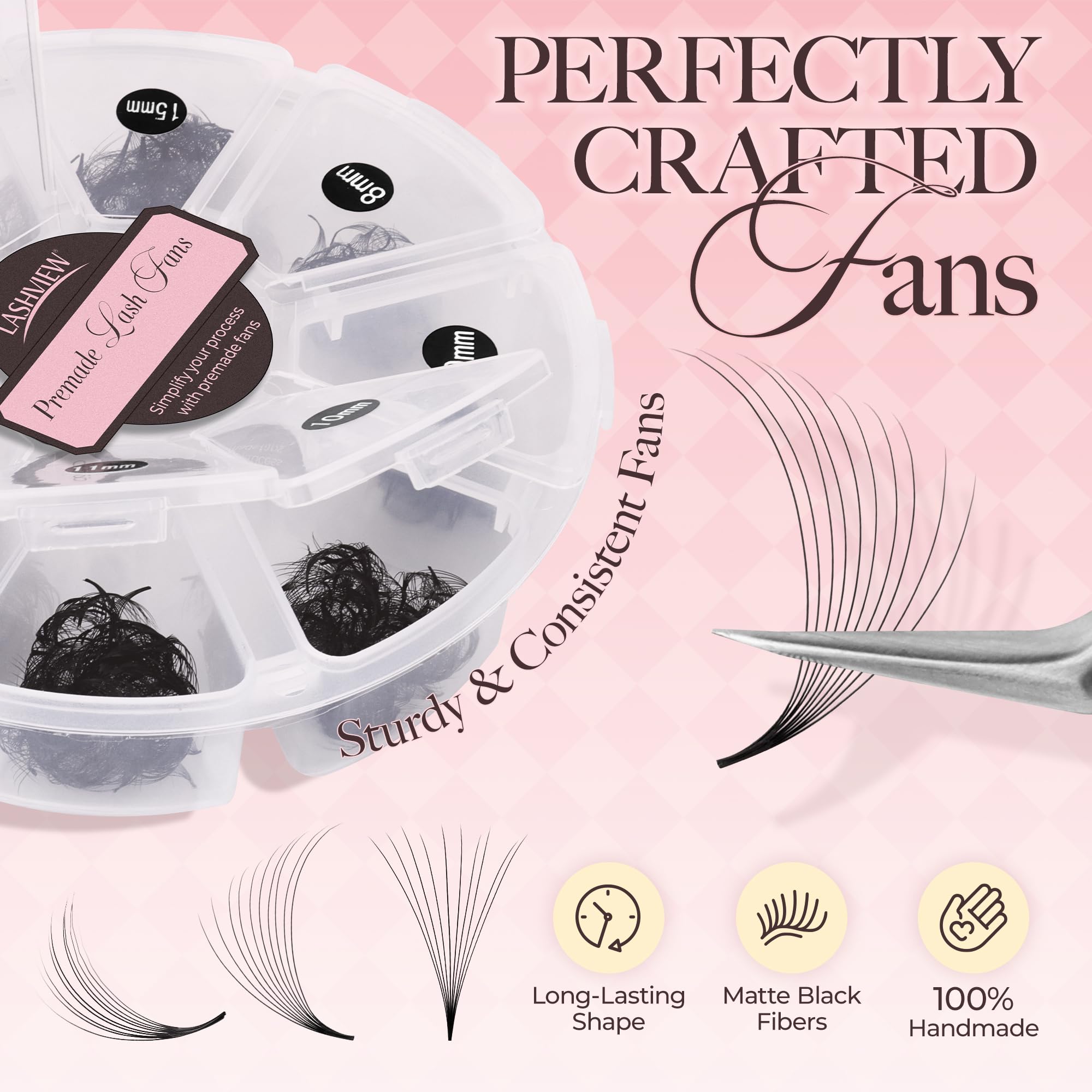LASHVIEW premade lash fans with pointed base for seamless natural coverage