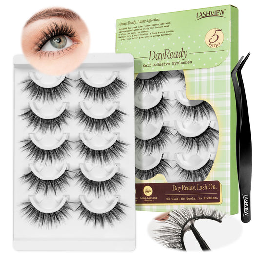 LASHVIEW CV010 natural-look self-adhesive lashes for quick, glue-free wear.