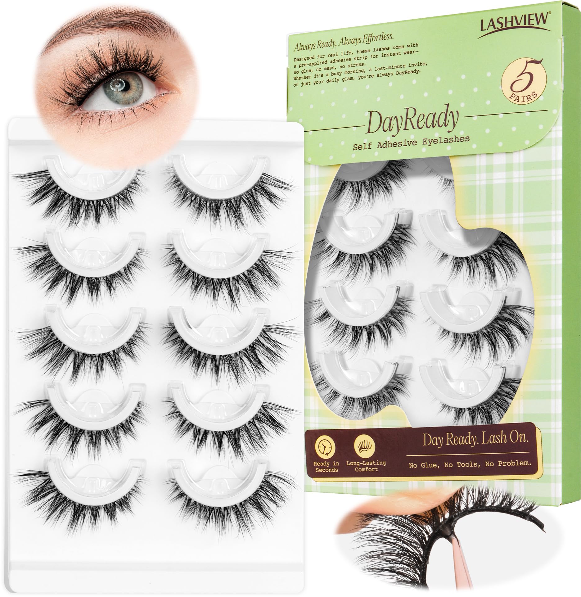LASHVIEW natural-look press-on lashes for effortless daily wear with no glue needed