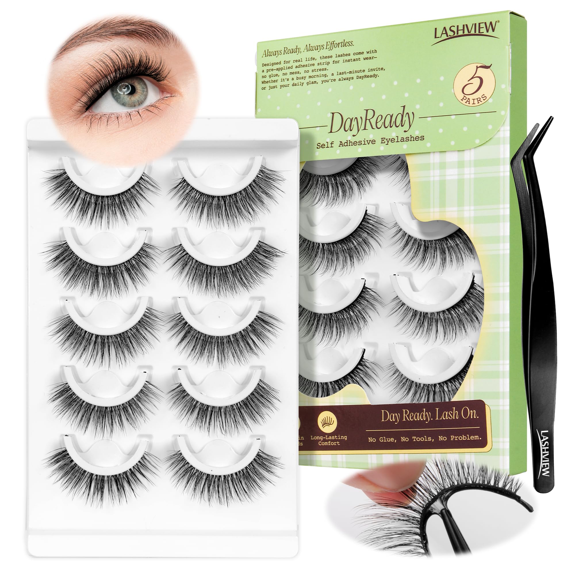 LASHVIEW self-adhesive eyelashes pack for quick, glue-free wear