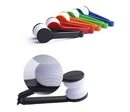 Close-up of microfiber cleaning pad on eyeglasses cleaner clip