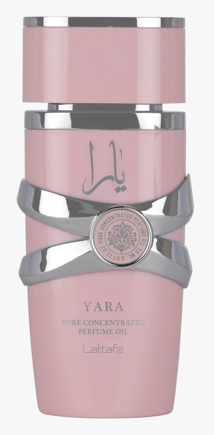 Front view of Lattafa Yara perfume oil bottle in elegant packaging.