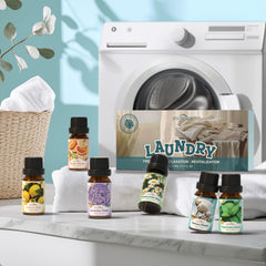 Close-up of diffuser-ready laundry fragrance oil bottle