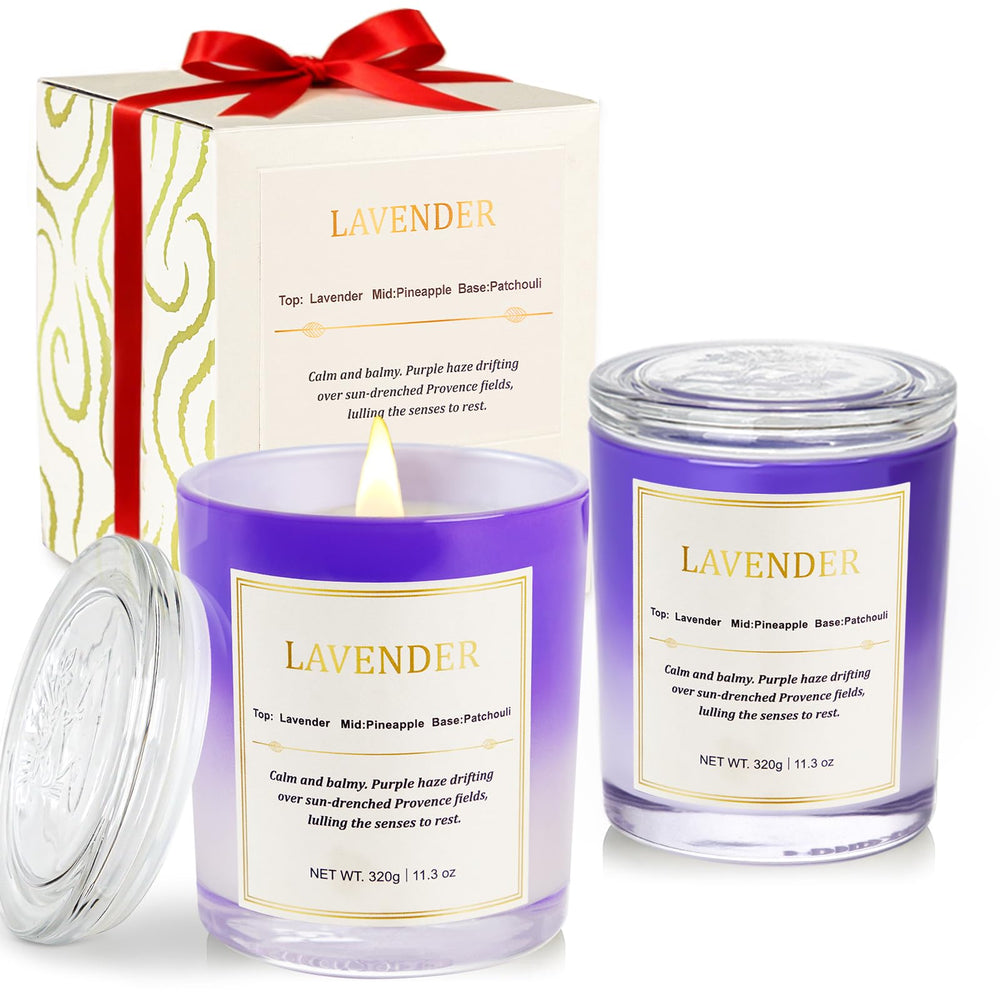 Two-pack Lavender Candle Gift Set with wood wick