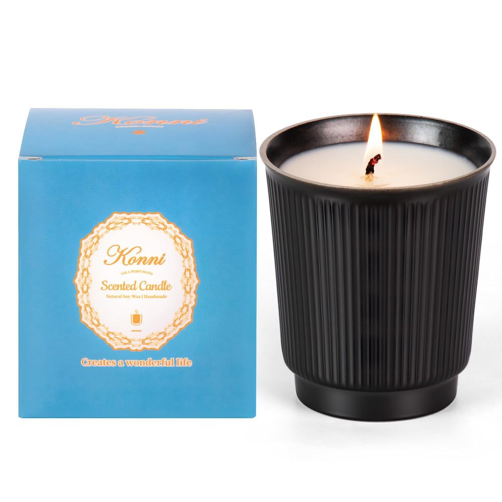 Lavender candle creating a cozy room ambiance