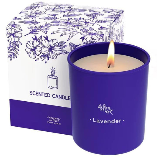 8 oz lavender candle in a purple glass jar - front view