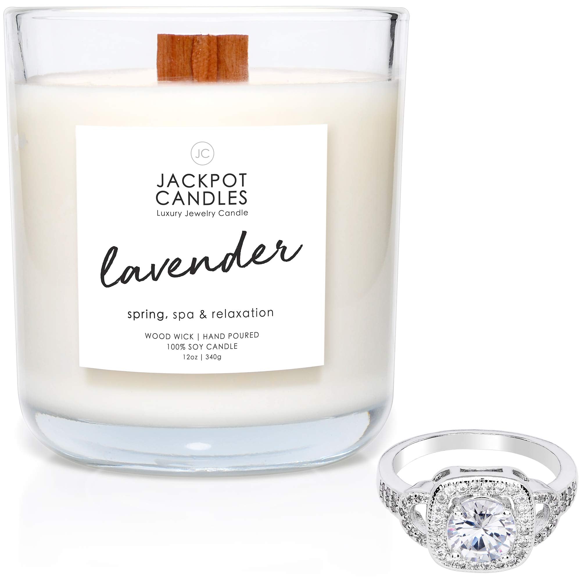 Lavender scented soy candle in a 15 oz jar with wooden wick