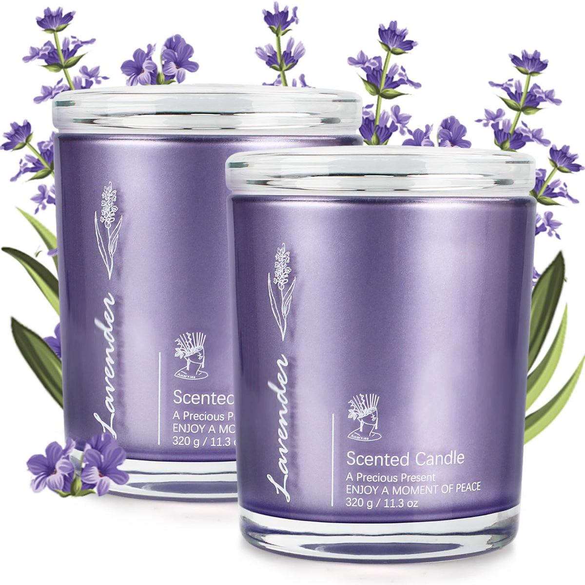 Two 23oz lavender candles in a 2-pack, front view