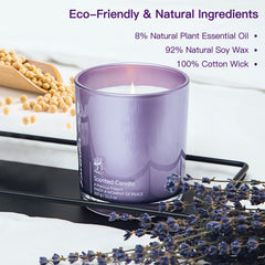 Thick cotton wick detail on lavender soy candle