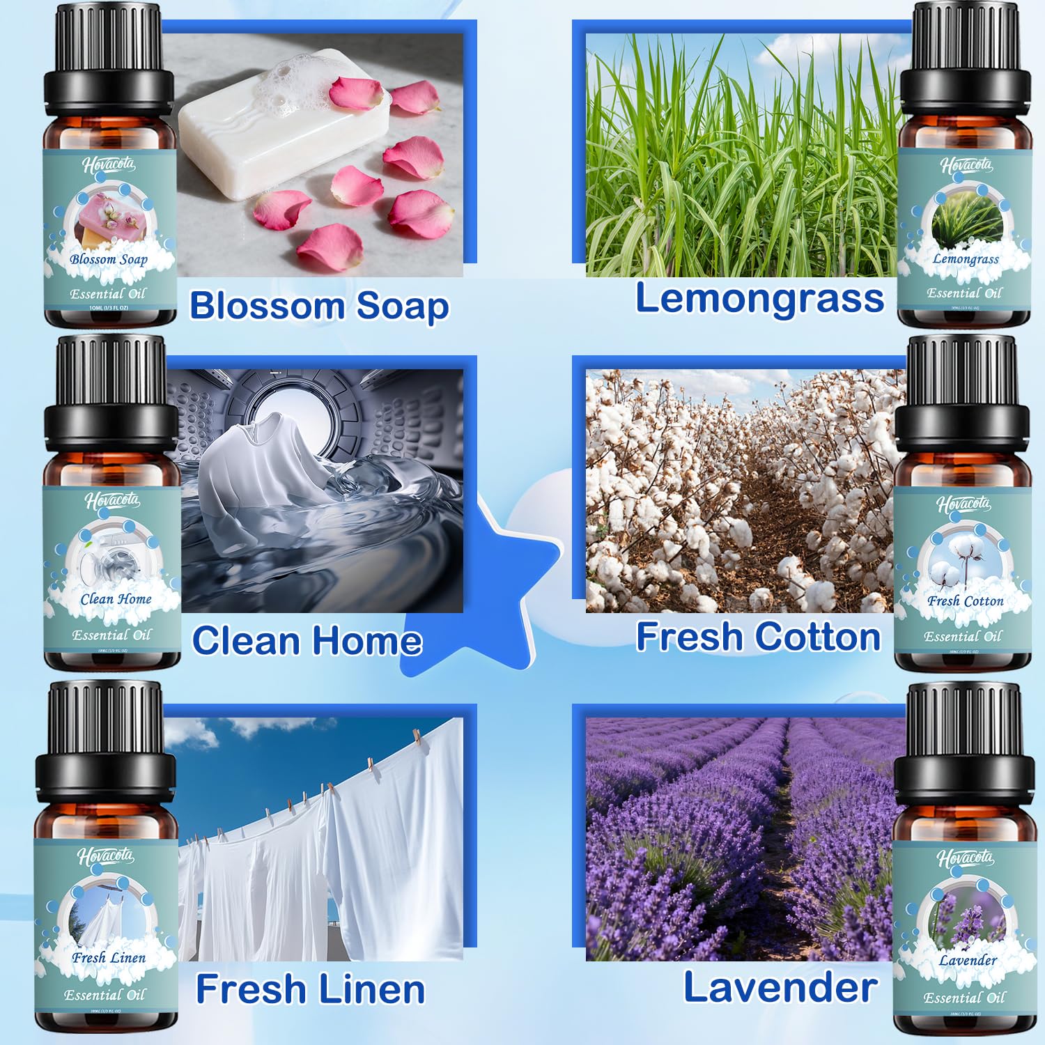 Lavender essential oil bottle with label.