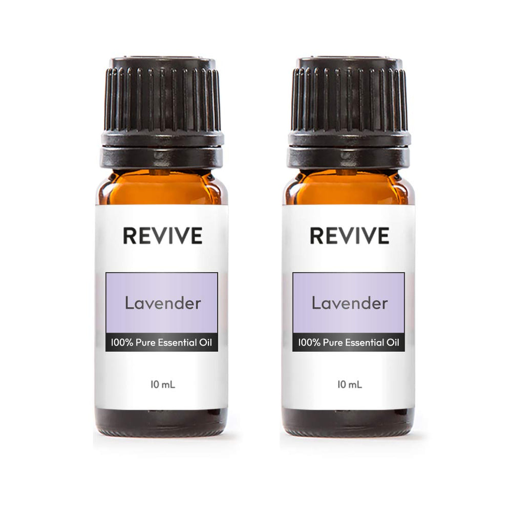 Two bottles of Revive Lavender Essential Oil 2-pack with Revive branding