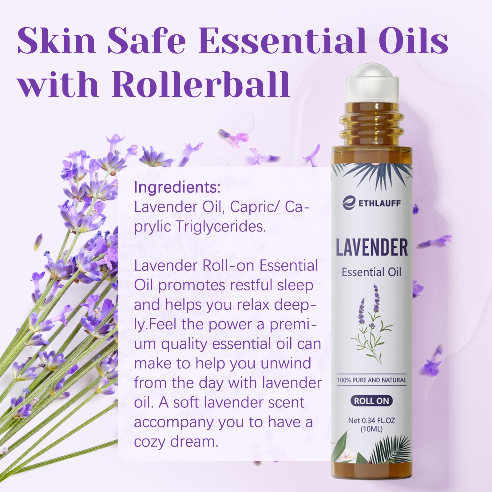 Amber glass bottle with rollerball and lavender oil