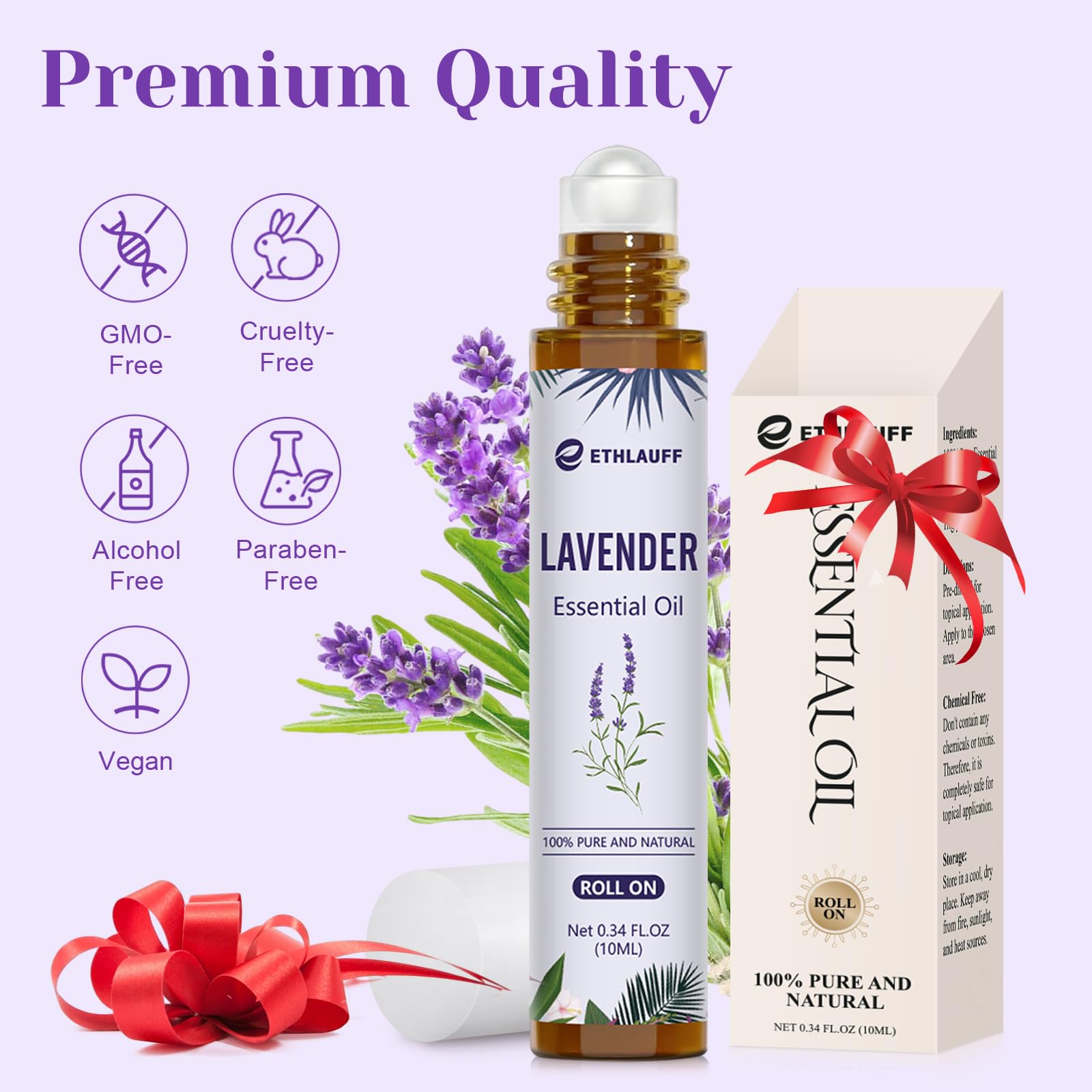 Box packaging and lavender essential oil roll-on for sleep and relaxation