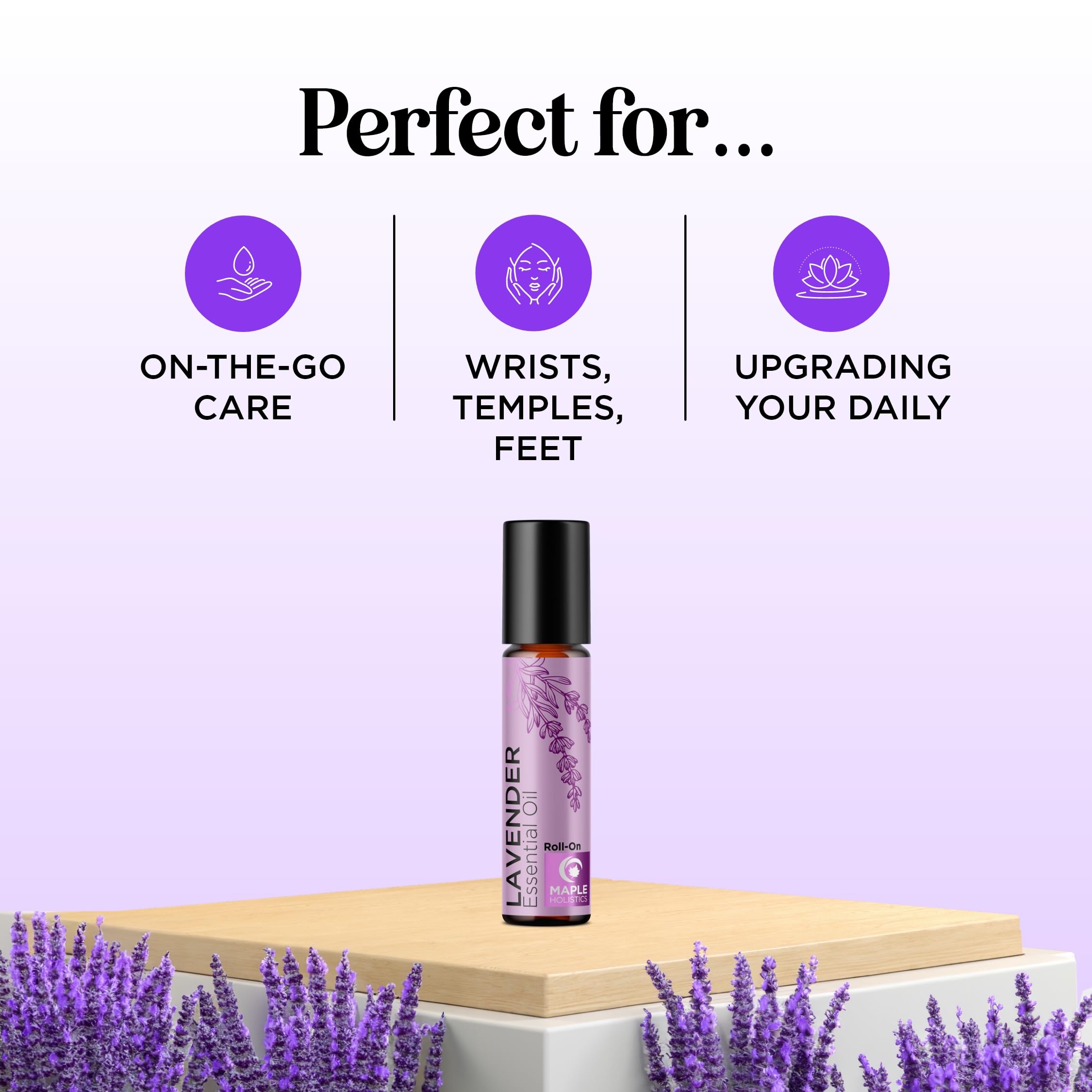 Close-up of lavender essential oil roll-on rollerball