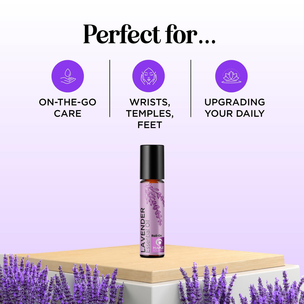 Close-up of lavender essential oil roll-on rollerball