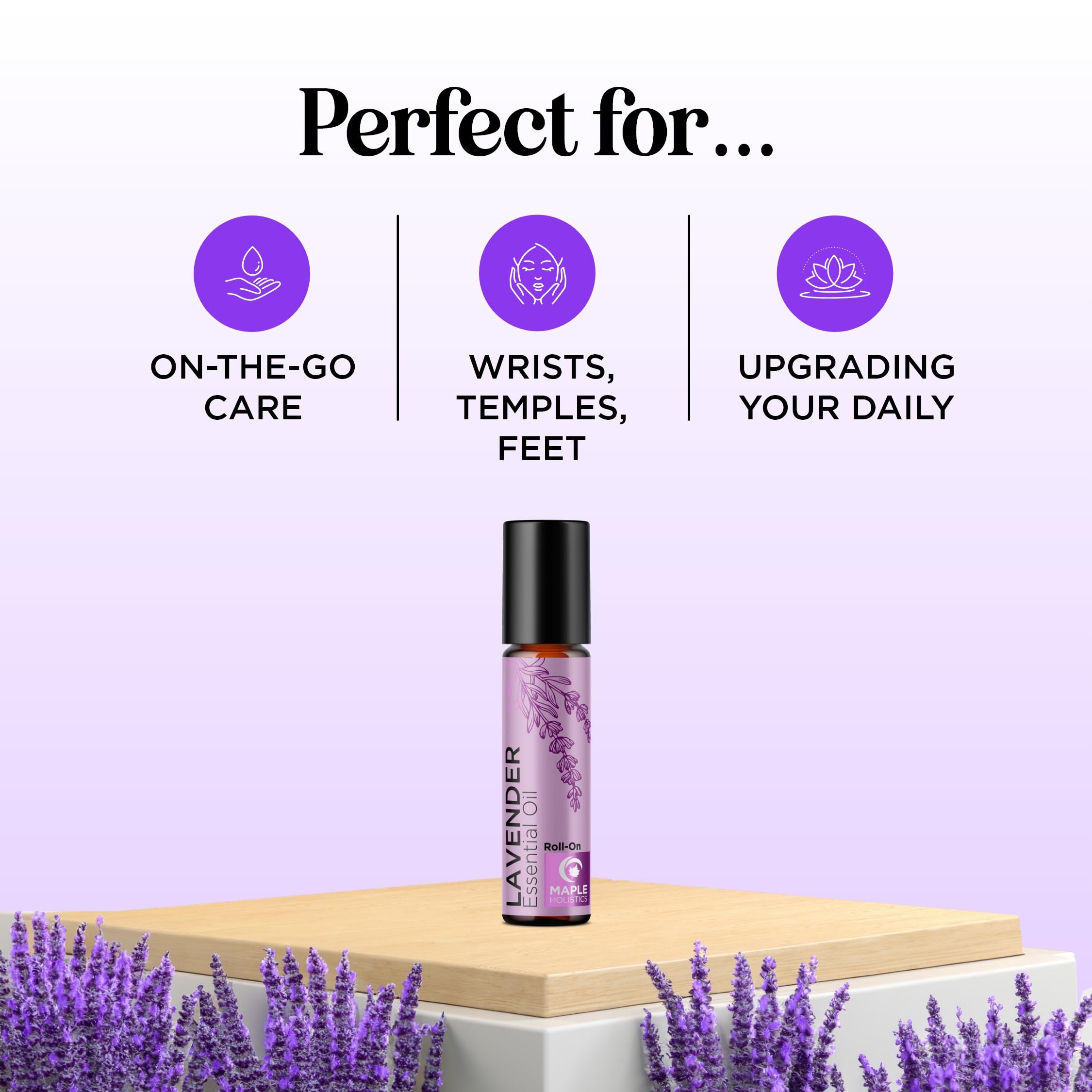 Close-up of lavender essential oil roll-on applicator