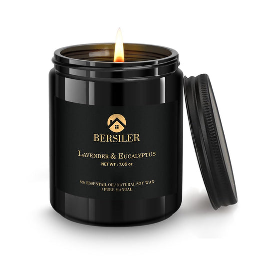 Lavender Eucalyptus scented candle in masculine black gift box
