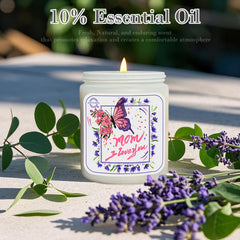 Close-up of Lavender Eucalyptus candle with lavender accents