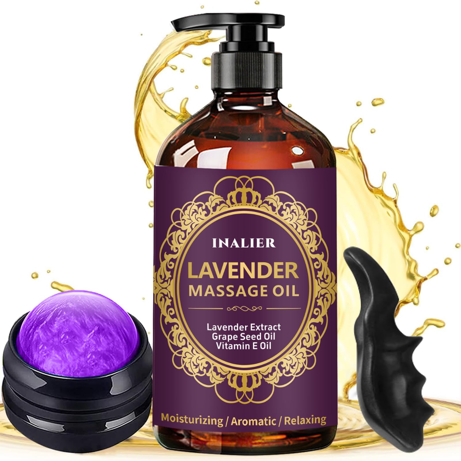 Bottle of lavender massage oil for therapy